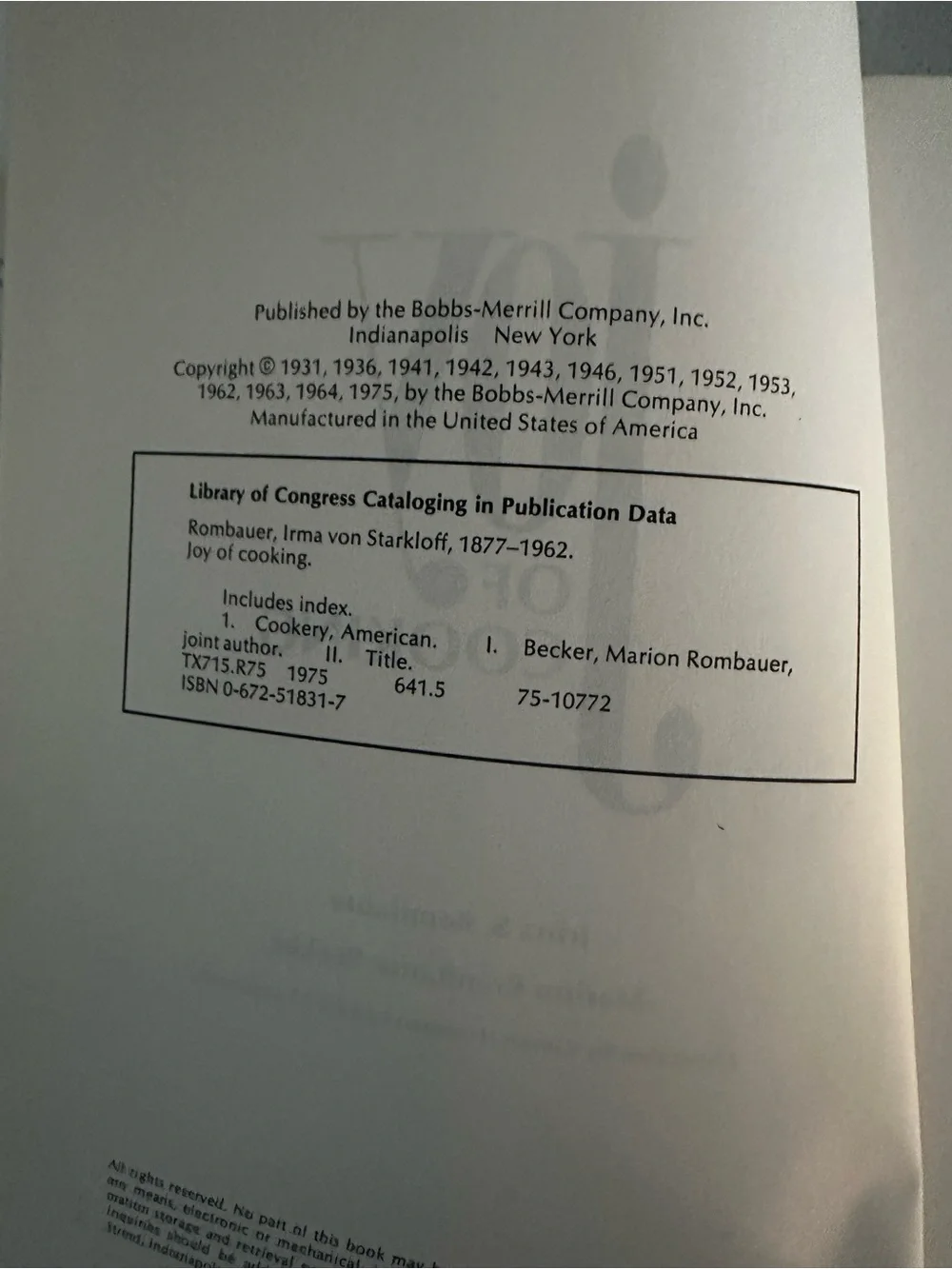 1975 Joy of Cooking Cookbook